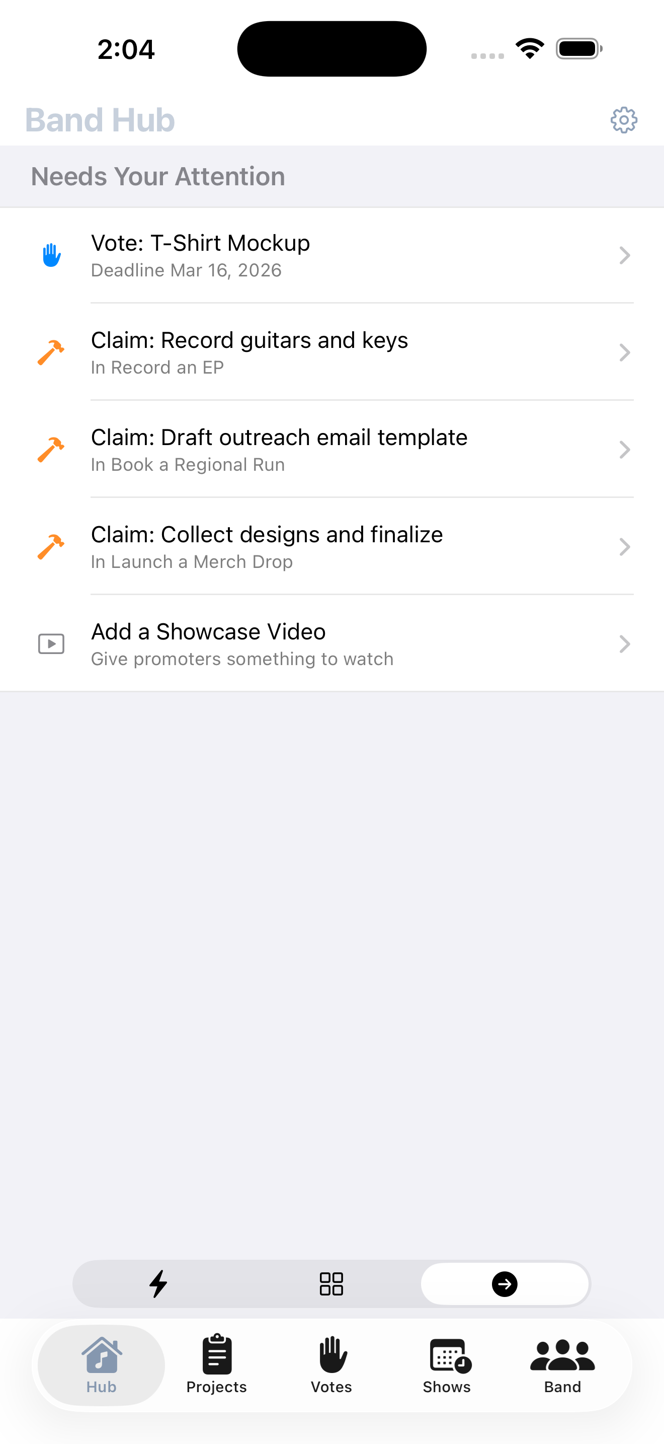 Next Up: items needing attention